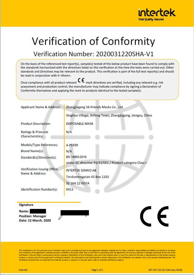 Verification of Conformity